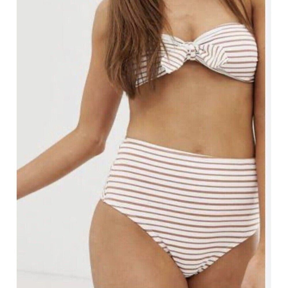 NWT Glamorous Womens Orange Striped Two-Piece Bikini Set‎ Size Bottom/L / Top/XL